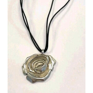 Claudia Agudelo EX EX Sterling Silver Flower Pendant Leather Cord 15"-17" 23.5gr